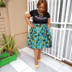 Green African print blue flare skirt -Mziki